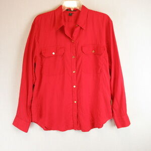 Lauren Ralph Lauren Red Linen Utility Button-Down Shirt Size XL
